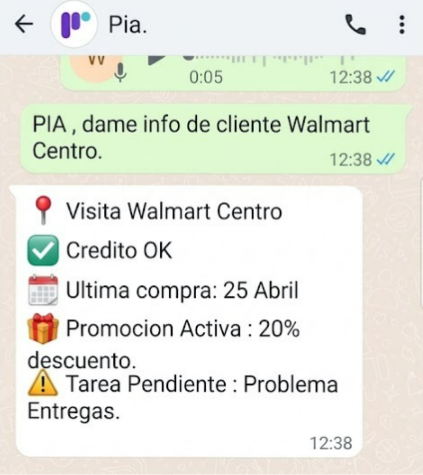 PIA respondiendo con información del cliente en WhatsApp
