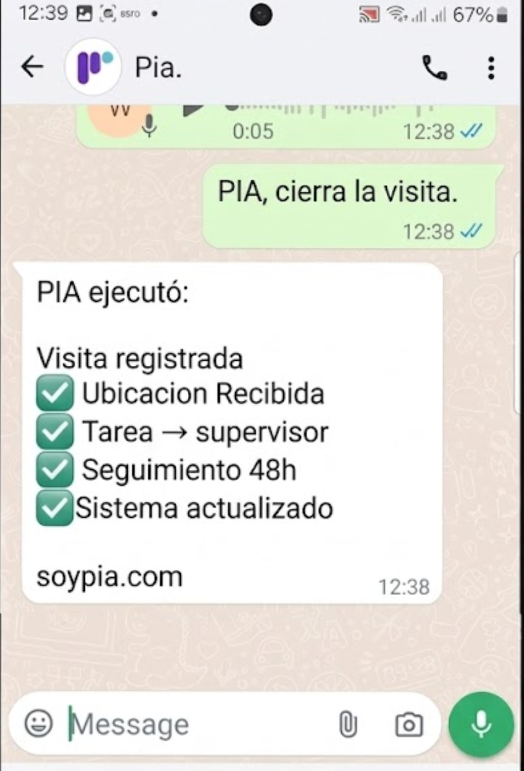 PIA ejecutó: visita registrada, tarea asignada, seguimiento activado