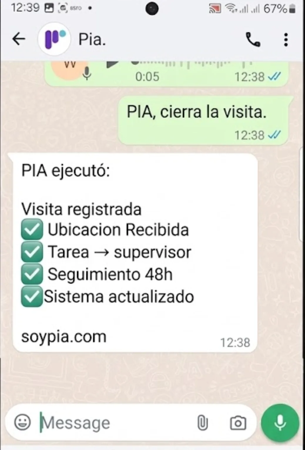 PIA ejecutó: visita registrada, tarea asignada, seguimiento activado